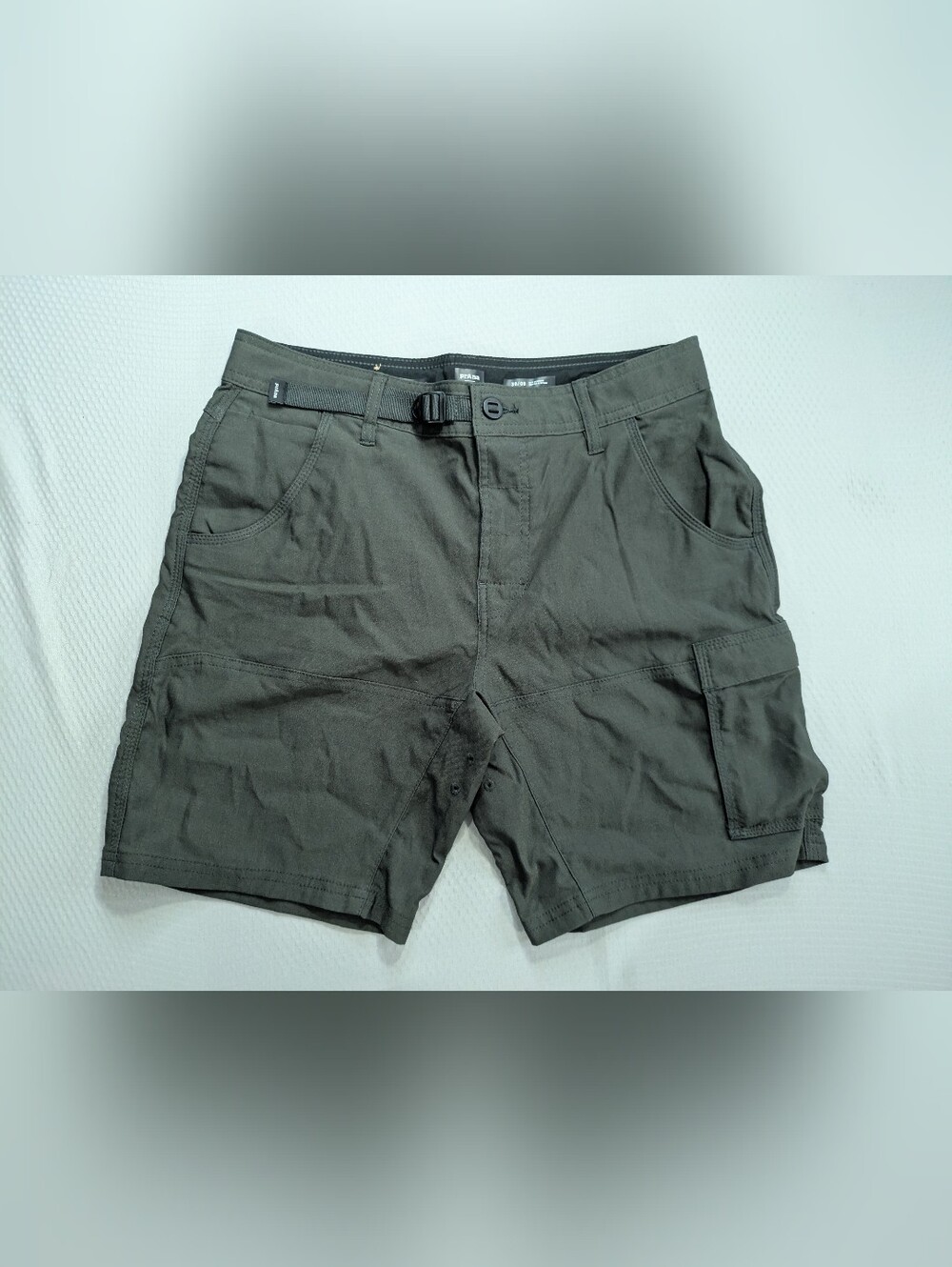 Prana Zion Shorts Mens 30 Charcoal Grey Stretch Hiking Cargo Belted 8 Inseam